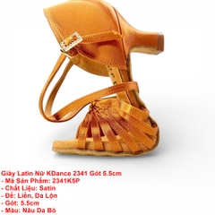 Giày Latin Nữ KDance 2341, Chất Satin, Gót 5.5cm (2341K5P) - Nâu Da Bò