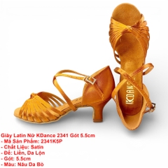 Giày Latin Nữ KDance 2341, Chất Satin, Gót 5.5cm (2341K5P) - Nâu Da Bò