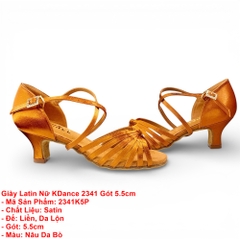 Giày Latin Nữ KDance 2341, Chất Satin, Gót 5.5cm (2341K5P) - Nâu Da Bò