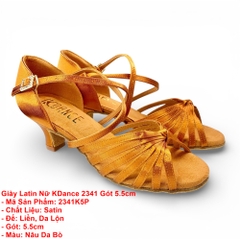 Giày Latin Nữ KDance 2341, Chất Satin, Gót 5.5cm (2341K5P) - Nâu Da Bò