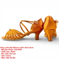 Giày Latin Nữ KDance 2341, Chất Satin, Gót 5.5cm (2341K5P) - Nâu Da Bò