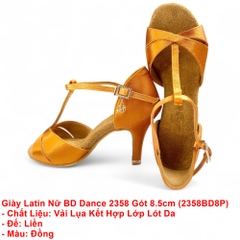 Giày Latin Nữ BD Dance 2358 Gót 8.5cm (2358BD8P) - Nâu Da Bò