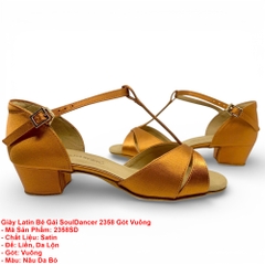 Giày Latin Bé Gái SoulDancer 2358 Gót Vuông (2358SD) - Nâu Da Bò