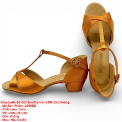 Giày Latin Bé Gái SoulDancer 2358 Gót Vuông (2358SD) - Nâu Da Bò