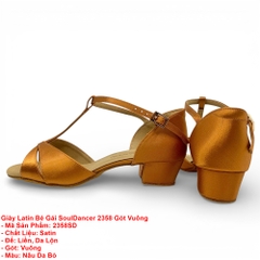 Giày Latin Bé Gái SoulDancer 2358 Gót Vuông (2358SD) - Nâu Da Bò