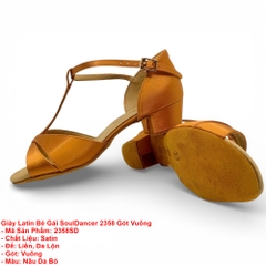 Giày Latin Bé Gái SoulDancer 2358 Gót Vuông (2358SD) - Nâu Da Bò