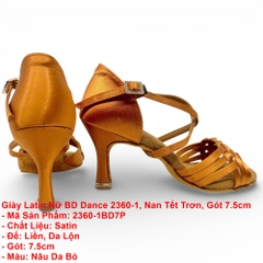 Giày Latin Nữ BD Dance 2360-1, Nan Tết Trơn, Gót 7.5cm (2360-1BD7P) - Nâu Da Bò + Size