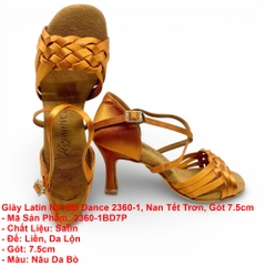 Giày Latin Nữ BD Dance 2360-1, Nan Tết Trơn, Gót 7.5cm (2360-1BD7P) - Nâu Da Bò + Size