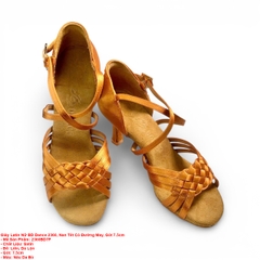 Giày Latin Nữ BD Dance 2360, Nan Tết Có Đường May, Gót 7.5cm (2360BD7P) - Nâu Da Bò + Size