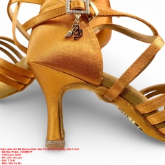 Giày Latin Nữ BD Dance 2360, Nan Tết Có Đường May, Gót 7.5cm (2360BD7P) - Nâu Da Bò + Size