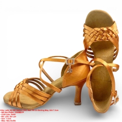 Giày Latin Nữ BD Dance 2360, Nan Tết Có Đường May, Gót 7.5cm (2360BD7P) - Nâu Da Bò + Size