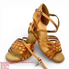 Giày Latin Nữ BD Dance 2360, Nan Tết Có Đường May, Gót 7.5cm (2360BD7P) - Nâu Da Bò + Size