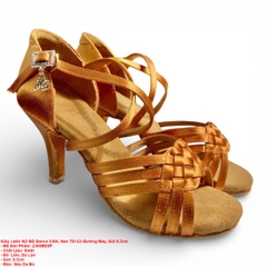 Giày Latin Nữ BD Dance 2360, Nan Tết Có Đường May, Gót 8.5cm (2360BD8P) - Nâu Da Bò