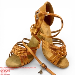 Giày Latin Nữ BD Dance 2360, Nan Tết Có Đường May, Gót 8.5cm (2360BD8P) - Nâu Da Bò