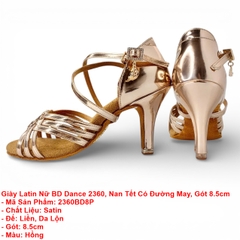 Giày Latin Nữ BD Dance 2360, Nan Tết Có Đường May, Gót 8.5cm (2360BD8P) - Hồng + Size