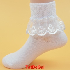 Tất Bé Gái Cổ Phối Ren Trắng (TatBeGai) - 20-22 (Giày 32-34)