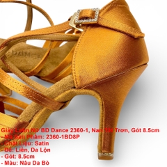 Giày Latin Nữ BD Dance 2360-1, Nan Tết Trơn, Gót 8.5cm (2360-1BD8P) - Nâu Da Bò