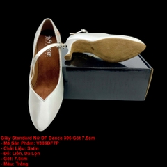 Giày Standard Nữ DF Dance 306 Gót 7.5cm (V306DF7P) - Trắng Nhọn + Size