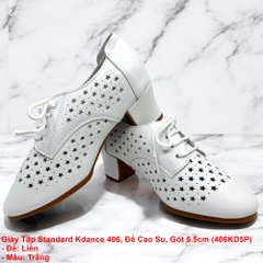 Giày Tập Standard Kdance 406, Đế Cao Su, Gót 5.5cm (406KD5P) - Trắng