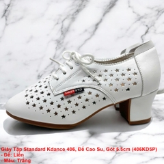 Giày Tập Standard Kdance 406, Đế Cao Su, Gót 5.5cm (406KD5P) - Trắng