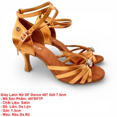 Giày Latin Nữ DF Dance 487 Gót 7.5cm (487DF7P) - Nâu Da Bò + Size