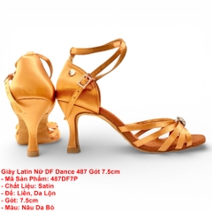 Giày Latin Nữ DF Dance 487 Gót 7.5cm (487DF7P) - Nâu Da Bò + Size