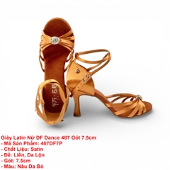 Giày Latin Nữ DF Dance 487 Gót 7.5cm (487DF7P) - Nâu Da Bò + Size