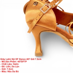 Giày Latin Nữ DF Dance 487 Gót 7.5cm (487DF7P) - Nâu Da Bò + Size