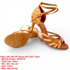 Giày Latin Nữ DF Dance 487 Gót 7.5cm (487DF7P) - Nâu Da Bò + Size