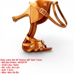 Giày Latin Nữ DF Dance 487 Gót 7.5cm (487DF7P) - Nâu Da Bò + Size