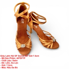Giày Latin Nữ DF Dance 487 Gót 7.5cm (487DF7P) - Nâu Da Bò + Size