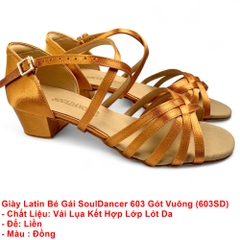 Giày Latin Bé Gái SoulDancer 603 Gót Vuông 3.5cm (603SD) - Nâu Da Bò