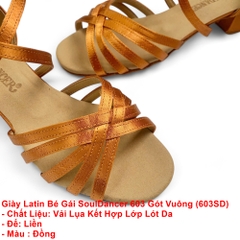 Giày Latin Bé Gái SoulDancer 603 Gót Vuông 3.5cm (603SD) - Nâu Da Bò
