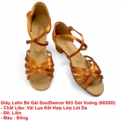 Giày Latin Bé Gái SoulDancer 603 Gót Vuông 3.5cm (603SD) - Nâu Da Bò