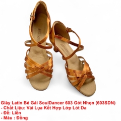 Giày Latin Bé Gái SoulDancer 603 Gót Nhọn 4.5cm (603SDN) - Nâu Da Bò