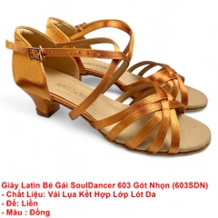 Giày Latin Bé Gái SoulDancer 603 Gót Nhọn 4.5cm (603SDN) - Nâu Da Bò