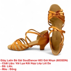 Giày Latin Bé Gái SoulDancer 603 Gót Nhọn 4.5cm (603SDN) - Nâu Da Bò