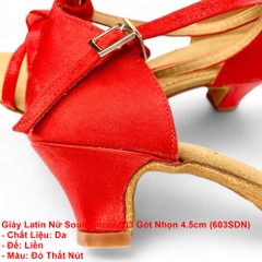 Giày Latin Nữ SoulDancer 603 Gót Nhọn 4.5cm (603SDN) - Đỏ Thắt Nút.