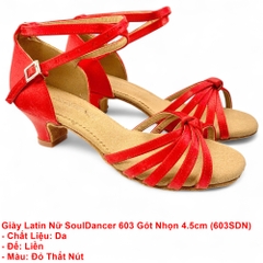 Giày Latin Nữ SoulDancer 603 Gót Nhọn 4.5cm (603SDN) - Đỏ Thắt Nút.