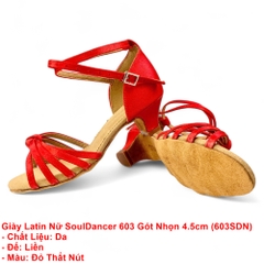 Giày Latin Nữ SoulDancer 603 Gót Nhọn 4.5cm (603SDN) - Đỏ Thắt Nút.