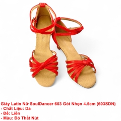 Giày Latin Nữ SoulDancer 603 Gót Nhọn 4.5cm (603SDN) - Đỏ Thắt Nút.