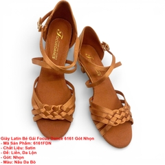 Giày Latin Bé Gái Focus Dance 6161 Gót Nhọn (6161FDN) - Nâu Da Bò