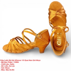 Giày Latin Bé Gái KDance 115 Quai Nan Gót Nhọn (115KN) - Nâu Da Bò
