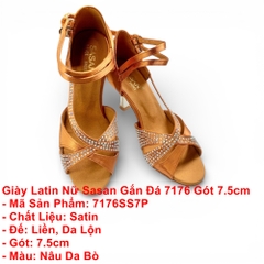 Giày Latin Nữ Sasan Gắn Đá 7176 Gót 7.5cm (7176SS7P) - Nâu Da Bò