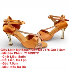 Giày Latin Nữ Sasan Gắn Đá 7176 Gót 7.5cm (7176SS7P) - Nâu Da Bò