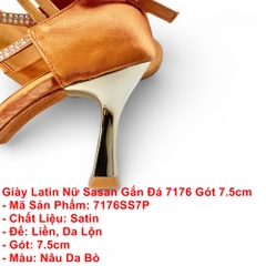 Giày Latin Nữ Sasan Gắn Đá 7176 Gót 7.5cm (7176SS7P) - Nâu Da Bò