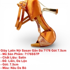 Giày Latin Nữ Sasan Gắn Đá 7176 Gót 7.5cm (7176SS7P) - Nâu Da Bò