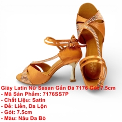 Giày Latin Nữ Sasan Gắn Đá 7176 Gót 7.5cm (7176SS7P) - Nâu Da Bò