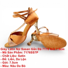 Giày Latin Nữ Sasan Gắn Đá 7176 Gót 7.5cm (7176SS7P) - Nâu Da Bò