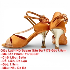 Giày Latin Nữ Sasan Gắn Đá 7176 Gót 7.5cm (7176SS7P) - Nâu Da Bò